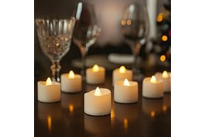 FESTIVE FIX CUQOO Bright Flameless LED Tea Lights – 12 Pack Warm White Flickering Battery Operated Tealights, 100+ Hour Runtime, Safe Fake Candle Lights for Christmas Décor, Parties, Weddings & Home Use