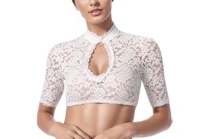 Nhainel Dirndlbluse Spitze Damen Dirndl Bluse Halbarm Sexy Dirndl Bluse Rundhals Damen Trachtenbluse für Oktoberfest Tracht Bluse Oktoberfest Clothing Elegante Weiß/Schwarz