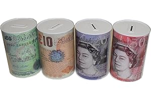 2 ur door Sterling Money Box Tin - Piggy Bank, Coin, Cash Tin and Savings Tin to Save Birthday Money, Holiday and Christmas Fund - Multi-Colour - One Random Supplied