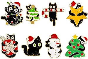 Sxutop 8 Stück Christmas Brosche Set Weihnachten Brosche Emaille Anstecknadel Metall Abzeichen Pins Niedlich Katze Emaille Pins Dekorationen für DIY Kleidung Pullover Hemdjacke Rucksack Hut