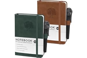 ZWQLZG Notatnik A6, 2 sztuki, notatnik A6, papier 80 g/m², 14,5 x 9,9 cm, 192 strony, pusty notatnik z gumką, kieszenie, notesy ze skóry PU, do szkoły, pracy i spotkań (brązowy i zielony)