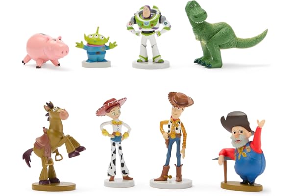 Disney Store Official Ensemble de Figurines Toy Story (Pixar), 8 Jouets Comprenant Buzz l'Éclair, Woody, Jessie, Pile-Poil, Rex, Bayonne, Un Alien, et Papi Pépite, à partir de 3 Ans