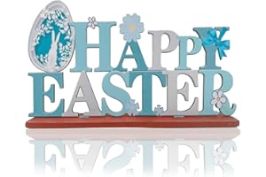 BOOSHMall Deko Aufsteller für Ostern, Ostern Schriftzug Aufsteller, Holz Osterdeko, Happy Ostern Schriftzug mit Osterei Blumen, Tischdeko und Raumsschmuck für Osterzeit