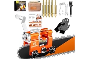 OMCCHK Chainsaw Sharpener, Chainsaw Sharpener Jig with Carry Bag, Chain Saw Sharpener Tool with 5PCS Sharpening Burrs, Portable Hand Crank Chainsaw Sharpening Kit