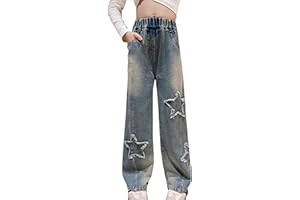 FEOYA Kids Girls' Casual Wide Leg Baggy Jeans Children Retro Denim Ripped Pants Loose Trousers Vintage Streetwear 5-14 Years
