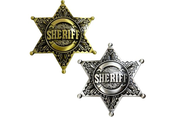 YUZHEDM 2 st Sheriff-stjärna polis kostym märke för barn | Stjärna västerländsk polis vintage märke, vuxen och bambu brosch, cowboy kostym metall hexagram-stift, vintage stift
