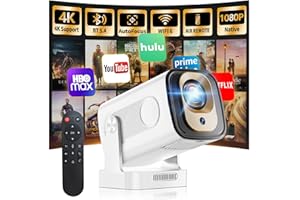 NONETE Projector 1080P with WiFi & Bluetooth Android Projector, Mini Projector 4K with 270° Rotating Stand, Portable Projector Native 4K Full HD Support Laptop/HDMI/USB/Automatic Keystone Correction, White