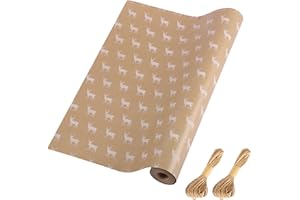 HBell Rotolo di carta da regalo natalizia, carta da regalo alce,rotolo di carta kraft marrone,43 x 15m,ideale per confezioni regalo natalizie, matrimoni,compleanni,vacanze (alce)