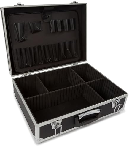 Valise / Malette De Transport Noire Et Métal Chromé - Cuir, Avec Fermeture à Clé, Occasion En Très Bon état