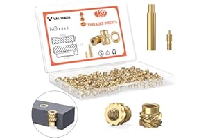 VALORADA M3 Threaded Inserts - 120 Pieces M3x4x5 Brass Heat Set Insert for Plastic Parts - Metric knurled Nuts - Insert by Heat into 3D Printing Components