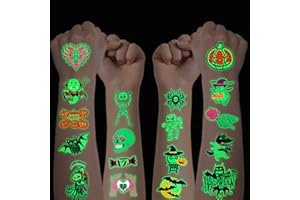 HXLEUCRY 20 Blatt Halloween Leuchtende Tattoos Kinder, Leuchten im Dunkeln Halloween Muster Temporäre Tattoo, Kindergeburtstag Mitgebsel Halloween Deko Make-up Party Cosplay Kostüme Zubehör Jungen Mädchen