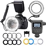 Neewer 48 Macro LED Ring Flash Bundle with LCD Display Power Control,Adapter Rings and Flash Diffusers for Canon 650D,600D,55
