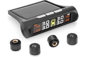 Avutrel TPMS Monitoreo Presión Neumáticos, Carga Solar/USB,5 Funciones de Alarma,para Autocaravana/Berlina/SUV/MPV/Remolque (4 Sensores, 3.5 Bar)