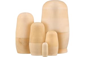 Tomaibaby 1 Set Unpainted Russian Nesting Dolls, Wooden DIY Matryoshka Dolls Handcraft Supplies for Sculpture Crafting Educational Teaching Toys Gifts for Kids Toddler Children Party Favors