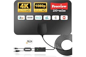 CENBOU Upgraded Indoor TV Aerial - Digital TV Aerial for Smart TV, TV Antenna with Booster 250+ Miles Long Range Reception for Freeview TV Support 4K 1080P HDTV & 16.4ft Coax Cable