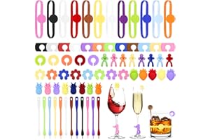 Kasanni Glasmarkierer 70 Pcs Glas Markierung TrinkgläSer Wiederverwendbar Glasmarkierer Silikon Geeignet FüR Bar-Partydekorationen Wie WeingläSer, ChampagnergläSer, MartinigläSer Usw.
