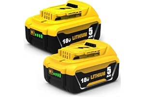 2Pcs Repuesto para DeWalt Batería 18V 5.0Ah para DeWalt DCB182 DCB180 DCB184 DCB200 DCB182 DCB181 DCB201 batería para Herramientas Goodexo (Amarillo Negro)