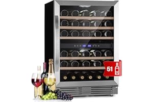 Klarstein Cave a Vin, Réfrigérateur à Vin avec Porte en Verre, Cave à Vin de Vieillissement Double Zone, Prosecco, Bière, Ecran Tactile, Réfrigérateur Bar, Frigo avec Température 5-20°C, 51 Bouteilles