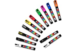 Uni Posca PC-5 M, pluma de pintura Art Marker Pen - Juego profesional de 12 - extra negro + blanco