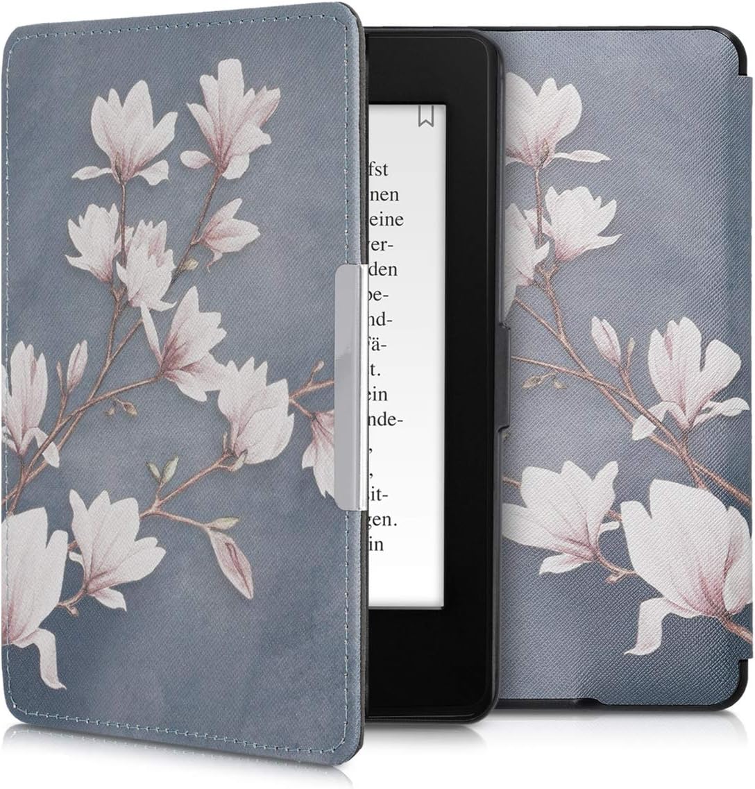 kwmobile Carcasa Compatible con Amazon Kindle Paperwhite Funda - Funda con Tapa y Cierre magnético de Cuero sintético - Magnolias