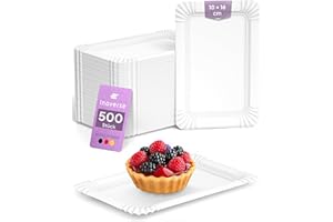 Inoverse 500 Stück Pappteller, Weiß Einweg Teller - 10x16cm, Umweltfreundlich Partygeschirr, Einweggeschirr, Kuchenteller, Einwegteller aus Pappe, Papierteller, Pappteller Eckig