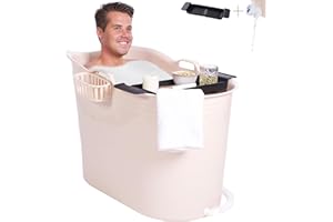 HELLO BATH HelloBath® Cubo Baño PP Rectangular Cubetas Hielo Para Baños Hielo - L, 100x51x64cm - Bañera Con Manguera Drenaje Y Tapones Drenaje - Cubo No Plegable Para Adultos, Niños Y Mascotas (Brazilian Sand)