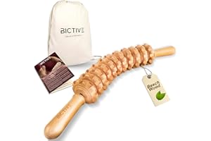BICTIVE® Rouleau de Massage pour la Maderotherapie en Bois de Hêtre. Masseur Anti-Cellulite. Drainage Lymphatique des Jambes, Masseur Cellulite, Maderotherapie Corps. Sac en Coton Inclus