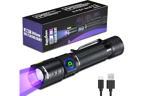 DARKDAWN UV Flashlight 395nm Black Light Mini USB Rechargeable Ultraviolet LED Blacklight Woods Lamp Powerful Fluorescent Por