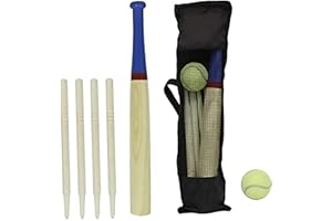 PRADICHI 6 Piece Wooden Rounders Set with Carry Bag – Garden Baseball Bat, Posts & Soft Ball Outdoor Play Set for Kids & Family Fun