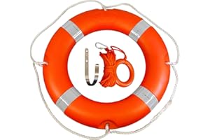 MIDMARINE 1.5kg Lifebuoy Ring, 58cm Dia., Hi-Vis SOLAS Compliant Retro-Reflective Tape + 10m rope throw line + mounting hook. Complete Safety Kit for Lakes, Ponds, Rivers, Marine Safety Flotation Devices