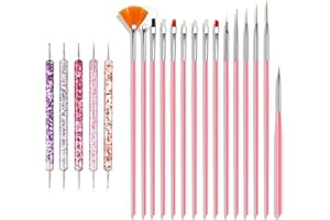 ZEOHBETY Nail Art Brushes Set, 20pcs Nail Design Painting Brushes, Professional Nail Art Design Brushes, Nail Fine Liner Brushes, Pink