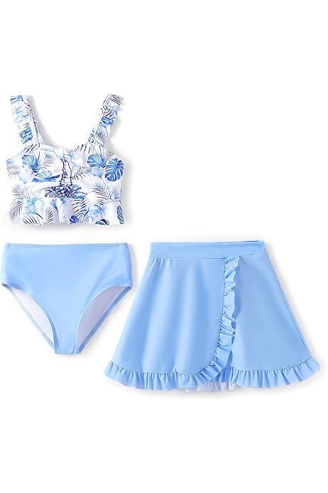 Costume Da Bagno 3 Pezzi Per Ragazze - Bikini Monospalla Con Gonna E Fiocco - Foto 7