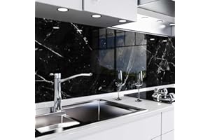 danario Rivestimento Paraschizzi Cucina Adesivo da Parete - Effetto Vetro - Spesso e Rigido - Ignifugo e Resistente all'Acqua - 0,8 mm - Marmo Nero - Campione