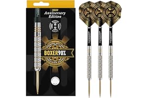 Harrows Steel Darts Boxer 50 Years Golden Anniversary Edition 90% wolfram, stalowe groty, wysokiej jakości rzutki z wolframu, zestaw z trzonkami i piórami