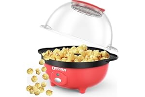 Tiastar Macchina per popcorn, 650W Elettrica Macchina Popcorn, Macchina Pop Corn Capacità di 3L con Rivestimento Antiaderente, sana e con meno olio per le feste Cinematografiche, Rosso