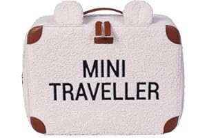 CHILDHOME, Valise Enfant, Week-end, Format Cabine, Compact, Solide, Anse pour transport, Etiquette Nom, Design, Matière Douce, Mini Traveller, Teddy Ecru