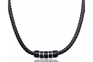David Galvani Herren-Kette mit Bead-Anhänger aus Edelstahl, Halskette für Herren, Edelstahl, Kugel, Lederkette,Leder geflochten