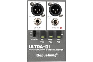 Depusheng Ultra-DI Di2 Professional Active 2-Channel DI-Box/Splitter w/Input Attenuator to Connect Guitar & Bass,Connector to Balanced & Unbalanced，Support 48V power supply