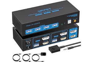 AILVLVNG HDMI Displayport KVM Switch 2 PC 2 Monitores 4K@60Hz USB 3.0 KVM para 2 PC Comparten 2 Monitor y 4 Puertos USB 3.0, Incluye Adaptador de 12V 1A y Controlador de Escritorio