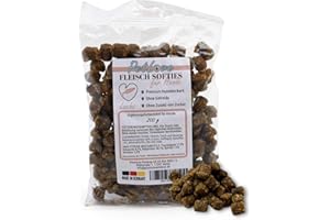 PetLove Fleisch Softies für Hunde • Hundeleckerli ohne Getreide • 63% Fleischgehalt • Hunde Leckerlis für Training • Lachs (200g)