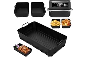 papasgix Moule Silicone Air Fryer Accessoire Air Fryer Ninja 10.4L AF500EU, Silicone Moule Air Fryer Ninja Foodi Flex AF500EU, Plat Air Fryer Accessoires pour Friteuse(A 3pcs Noir)