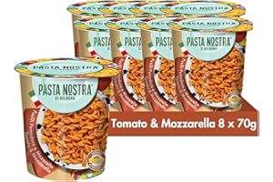 PASTA NOSTRA DI BOLOGNA Pasta Nostra | Instant Pasta Pots, Fusilli Pasta with a Tomato and Mozzarella Sauce, Pack of 8 x 70g, Made in Italy, Ready in 5 minutes