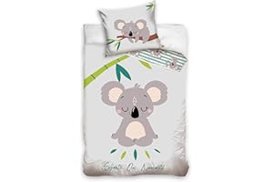 MTOnlinehandel Koala - Biancheria da letto 135 x 200 cm, 80 x 80 cm, in cotone, motivo: animali, per bambini e ragazzi