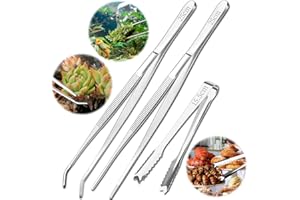 BHBXHB 3pcs Tweezers for Crafting Set include 10 inch Long Tweezers 7 inch Sweet Tongs Craft Tweezers with Precision Serrated Tip Stainless Steel Tweezers for Aquatic Pets Cooking Model Making Garden