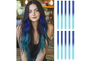 ARWIG 10 Pezzi Extension Capelli Clip | Extension Clip da 55 cm | Extension Capelli blu | Ciocche Capelli Con Clip | Ciocche Colorate per Capelli Bambina (sfumatura blu lago-azzurro chiaro)