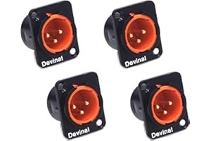 Devinal Lot de 4 prises XLR mâles à 3 broches – Jack à montage sur panneau de châssis – Taille de la série D – Boîtier en métal noir – Compatible avec les trous de la série D