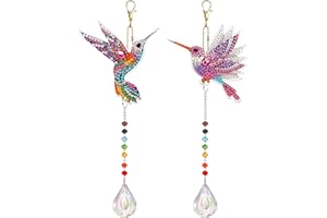 Diamond Art Suncatcher Kits Yomaido Humming Bird Diamond Painting Ornaments DIY 2 Packs, Double Sided Diamond Art Keyrings with Crystal Suncatcher, Art Rainbow Maker Indoor for Home Garden Decoration