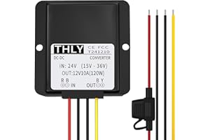 THLY DC Buck Converter 24V to 12V 10A 120W Step Down Transformer with Fuse Waterproof, Voltage Reducer for Golf Cart LED Light Motor Truck Vehicle Boat Solar System etc. (Accept DC 15-40V Inputs)