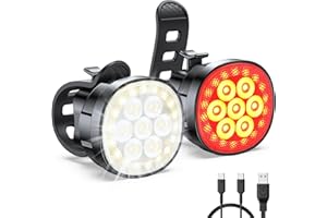Mohard Luz Bicicleta, [8+12 Modos & USB Recargable] Luces Bicicleta Delantera y Trasera Potente LED, IP65 Impermeable Luz Trasera Bicicleta & Luz Bici Delantera para Ciclismo Montaña y Carretera Noche