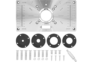 WIVMYPOG Plaque d'insertion de table de toupie, 700C Router Table Insert Plate en Aluminium outils de bancs de travail du bois avec 4 anneaux et scies de table DIY bancs de menuiserie, 235 x 120 x 8 mm (noir)